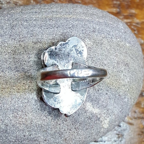 Navajo Old Pawn.925 Turquoise MOP Signed IP Ring - Picture 5 of 11